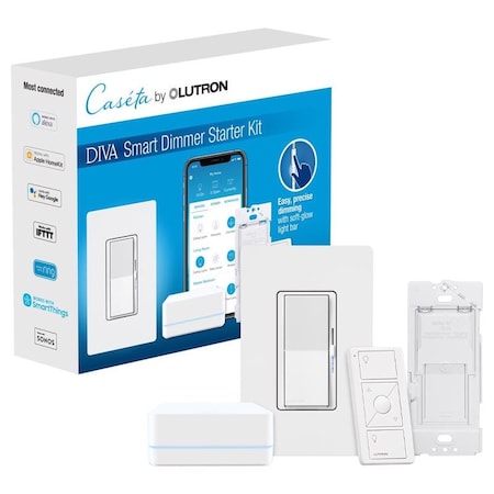 Lutron Lutron Caseta Diva White 150 W Toggle Smart-Enabled Dimmer Switch w/Remote Control 1 pk DVRF-BDG-1D